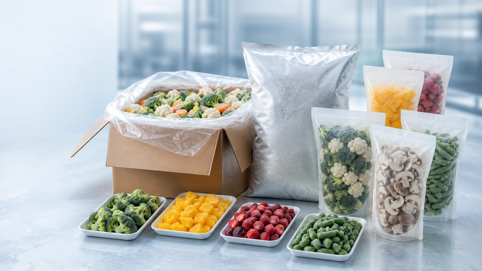 One frozen product range branching into bulk ingredient, foodservice and retail-ready neutral pack formats