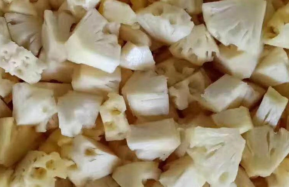 Pineapple piece condition across a bulk lot Frozen pineapple pieces with visible fibrous core areas