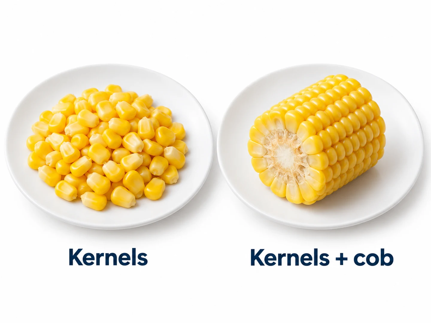 Different mass bases for corn forms Conceptual loose kernels beside a corn section showing its central cob