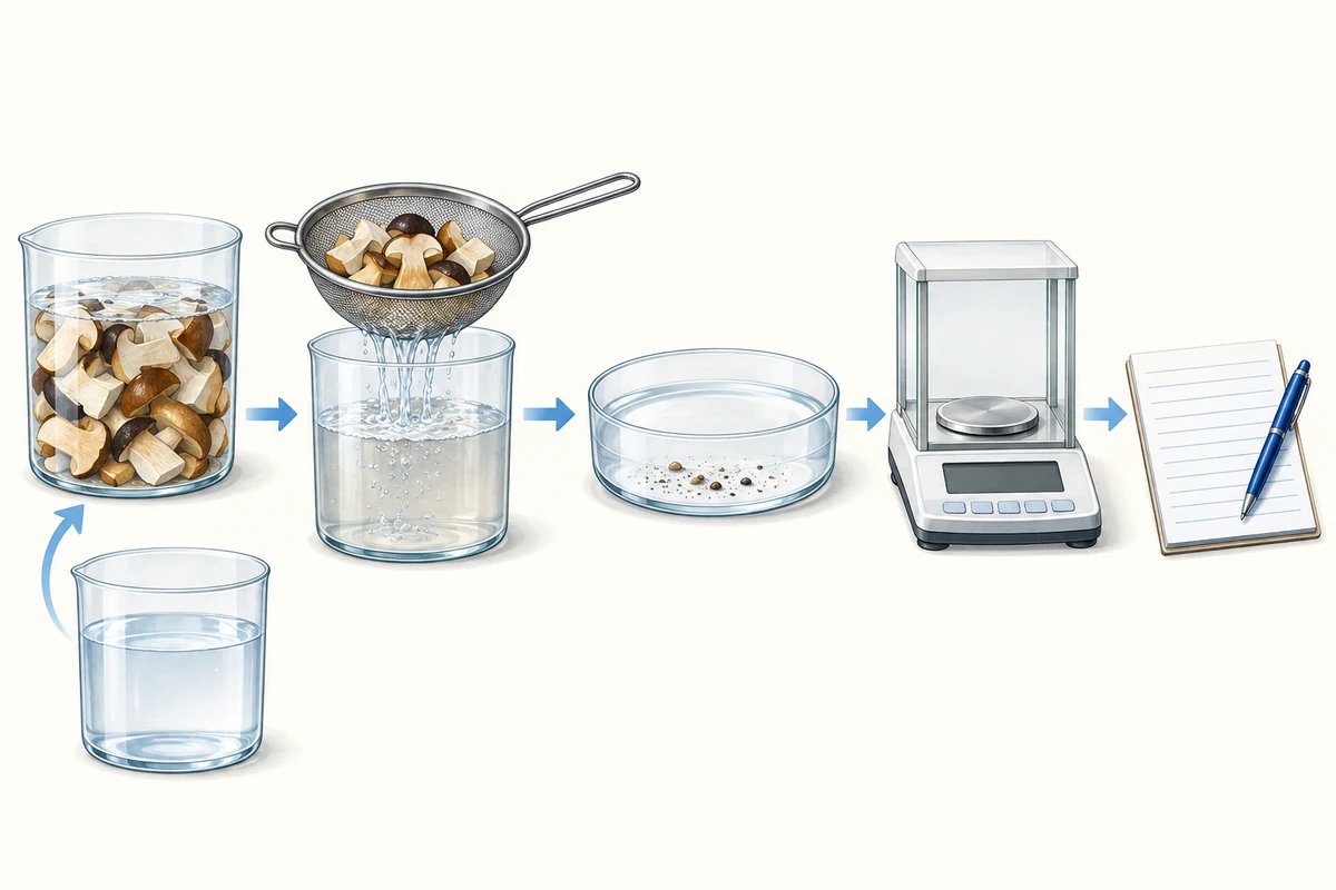 Porcini grit recovery workflow Conceptual sequence of rinse blank, porcini rinse, filtration, settling and recorded grit