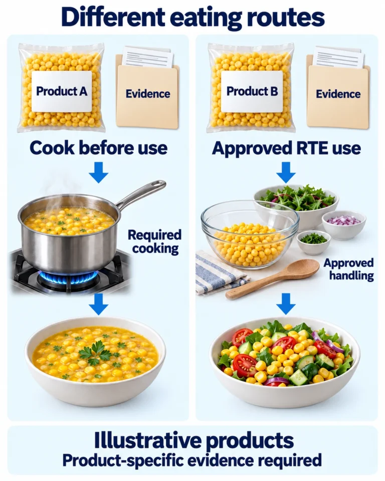 Due prodotti di mais con specifiche separate seguono percorsi di cottura prima dell’uso e pronto al consumo approvato, con prove e preparazioni proprie