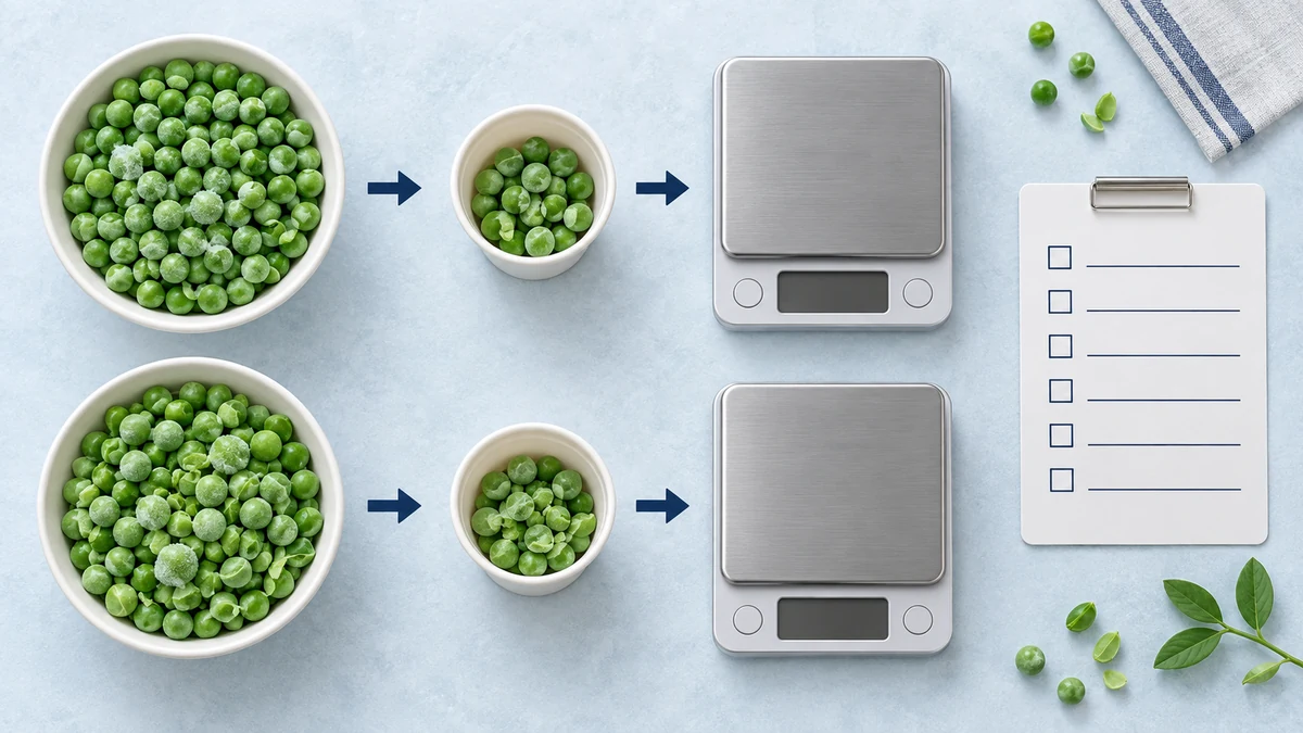 Controlled portioning comparison concept Concept comparison of two pea samples through the same portion and blank scale procedure