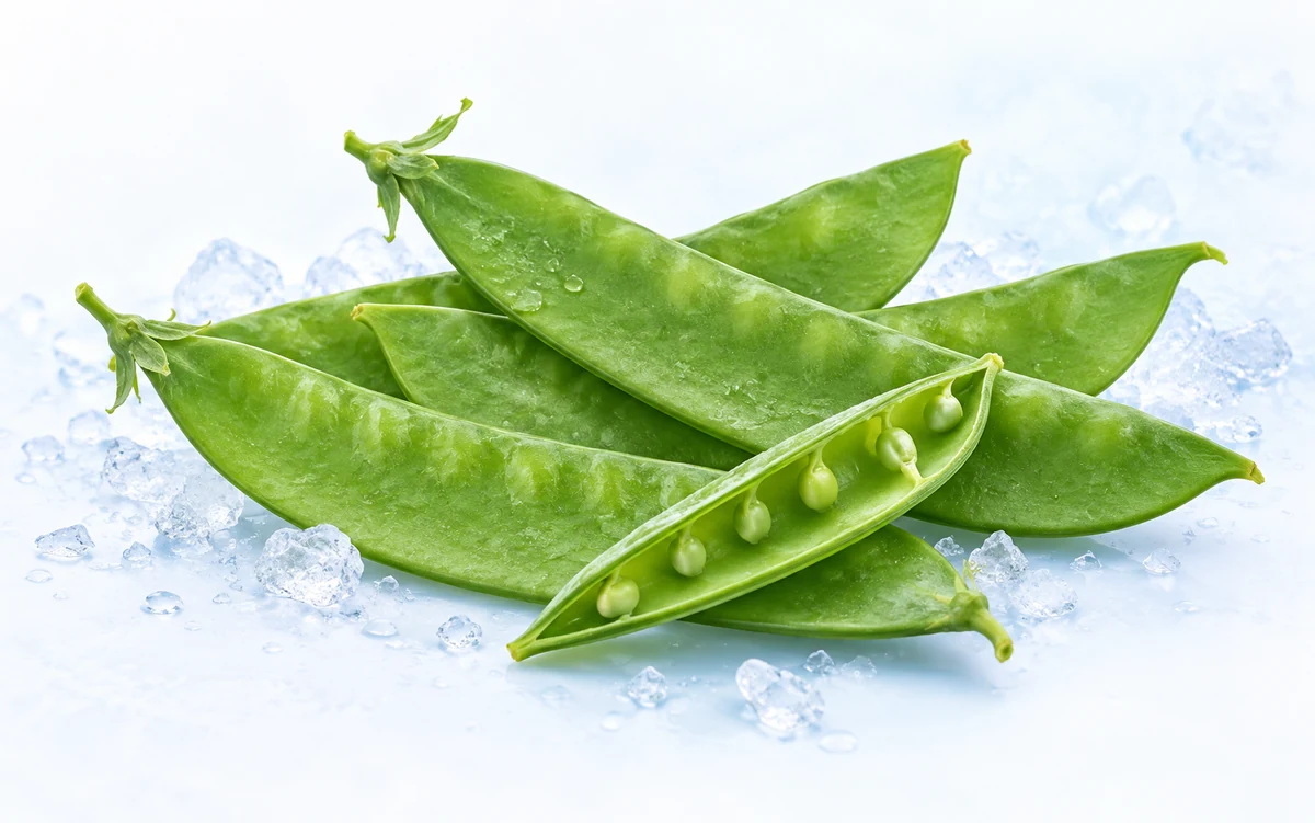 Flat pea pod form for noodle soup Illustration of broad flat pea pods with one opened pod showing small seeds