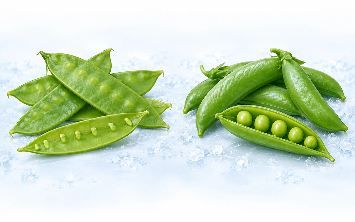 Flat and plump pea-pod forms Illustration comparing flat pea pods with plumper pea pods at similar scale